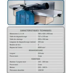 Scheppach - Dégauchisseuse Raboteuse 1250W Larg. 204 Mm Haut. 5 à 120 Mm- HMS850 -Scheppach 40899106 3